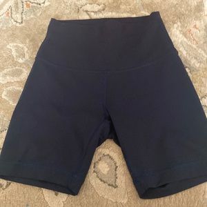 True navy Lululemon wunder train shorts